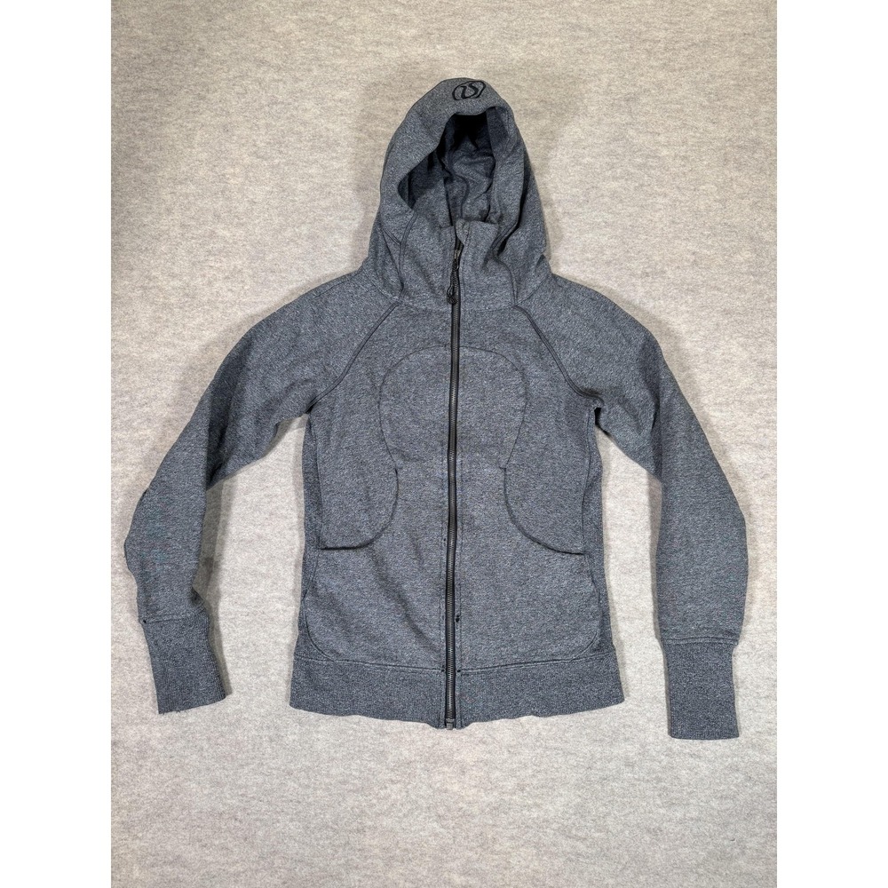 Lululemon Hoodie Womens 4 Gray Scuba Full Zip Fleece Thumbholes Logo Jacket